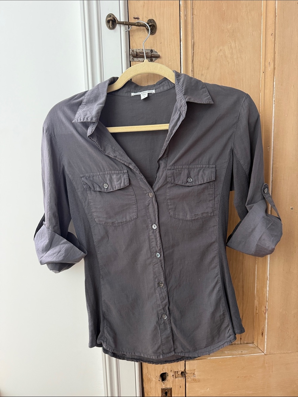James Perse Charcoal Gray Button-Down Utility Shirt